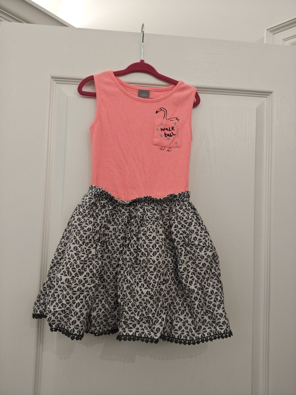 Next UK Girls Coral Pink Tank Dress with Patterned Skirt